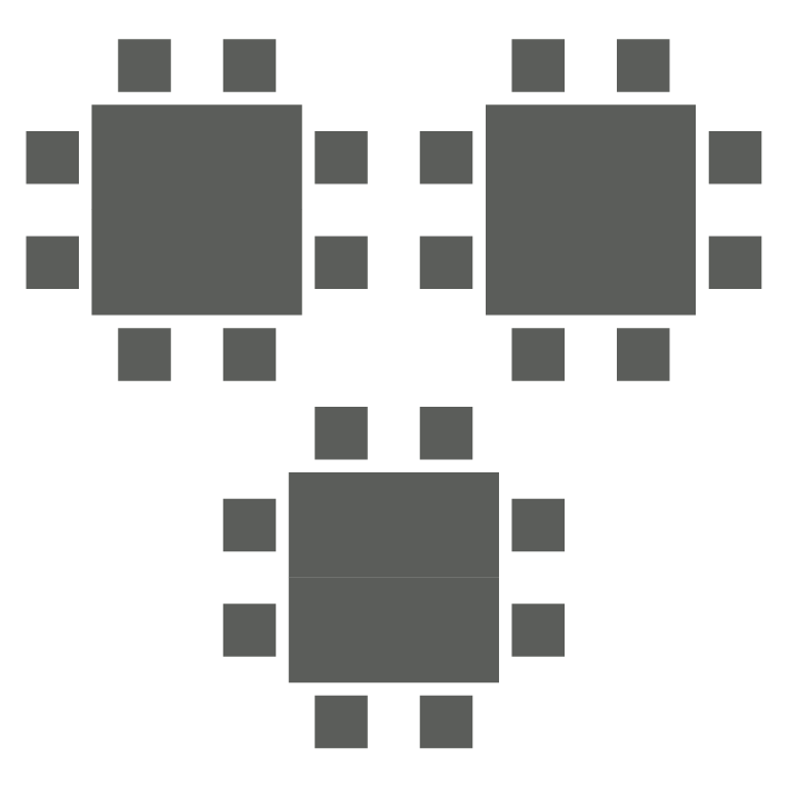 A minimalist, pixelated design featuring three groups of squares arranged symmetrically, resembling a stylized floral pattern or abstract face. This artwork perfectly complements sustainable events, with its dark gray squares on a white background offering an eco-friendly aesthetic.