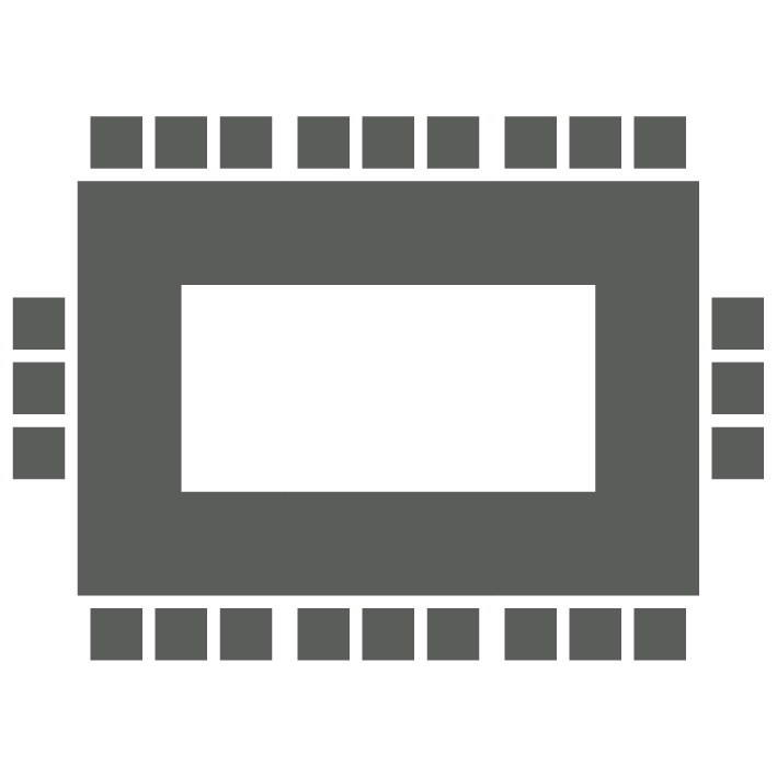 Elizabeth Fry Suite A simple, gray square frame with a thick border made of smaller gray rectangles surrounds a central white square, reminiscent of London’s urban Event layouts. Each rectangle is evenly spaced around the edge, providing a balanced and cohesive design.